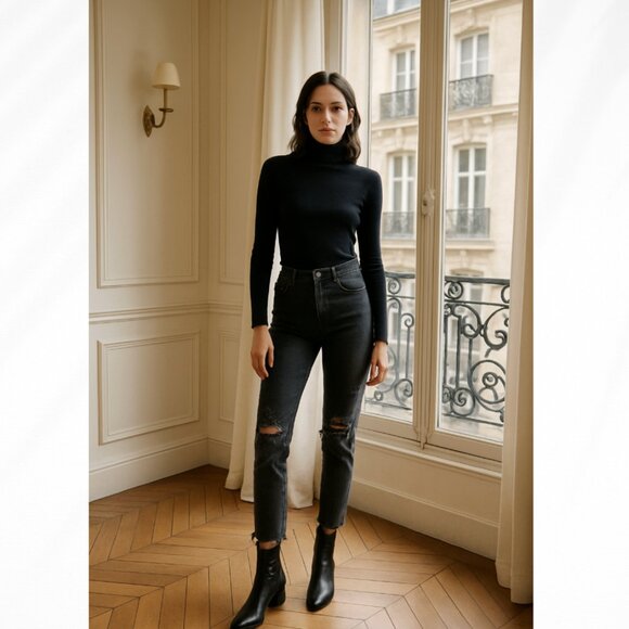 ☀️ ABERCROMBIE & FITCH Black The Skinny High Rise Jeans Distressed Size 25 Short - Picture 1 of 5